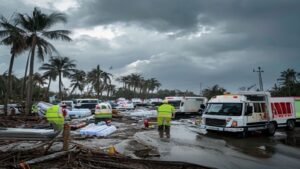 Federal emergency management response staging area after a hurricane