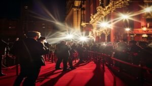 International film premiere red carpet at night